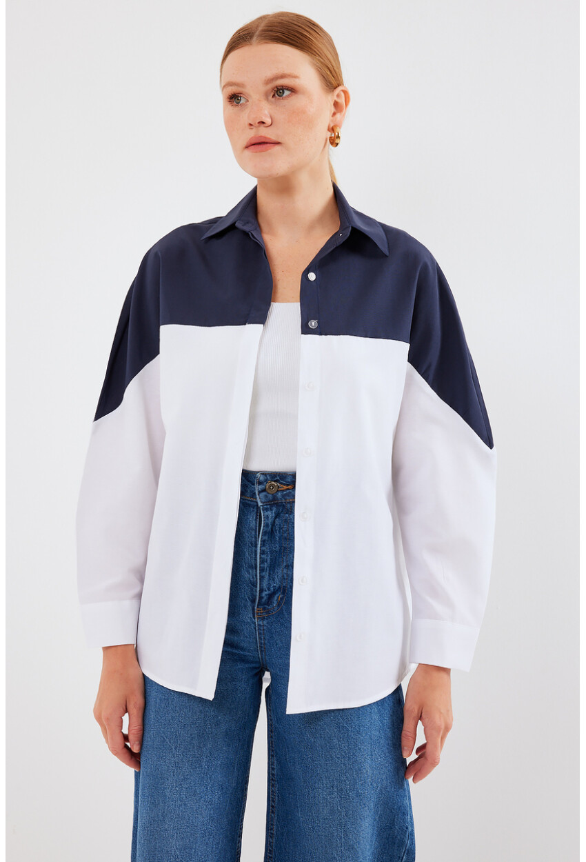 20221 Block Color Oversized Shirt