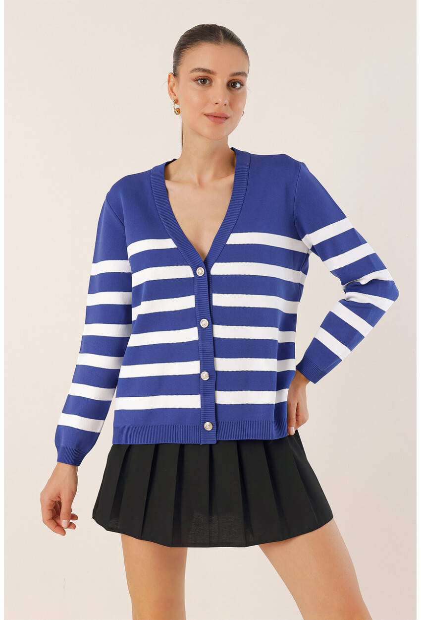 15831 Striped Basic Knit Cardigan