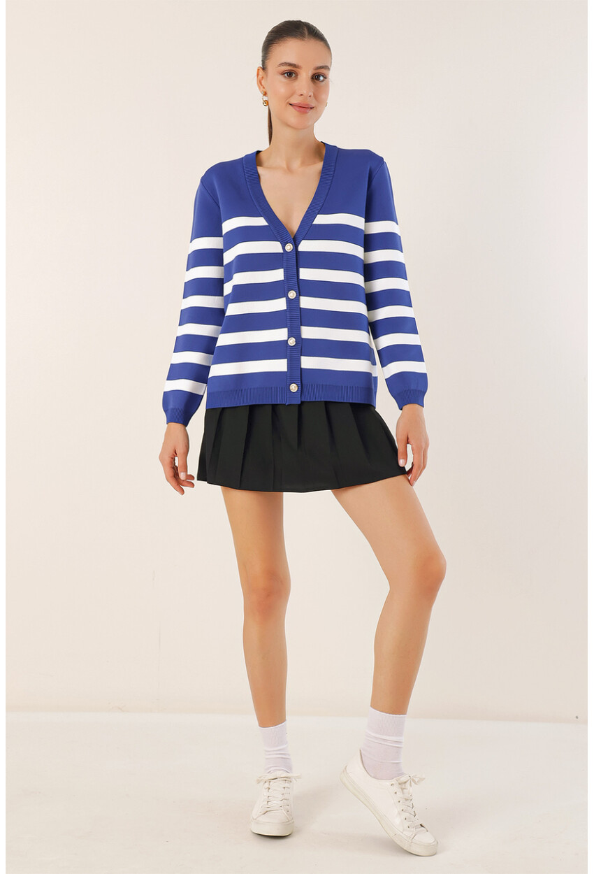 15831 Striped Basic Knit Cardigan