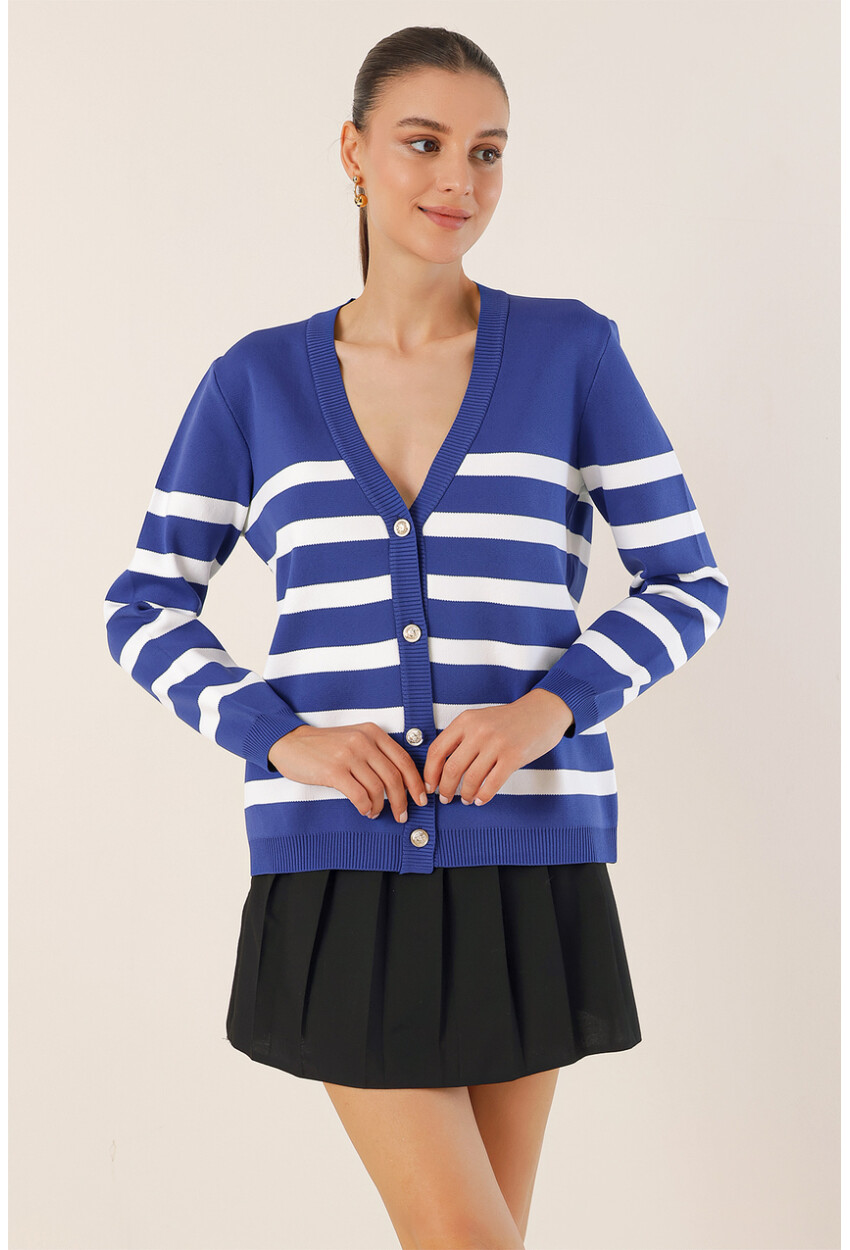 15831 Striped Basic Knit Cardigan