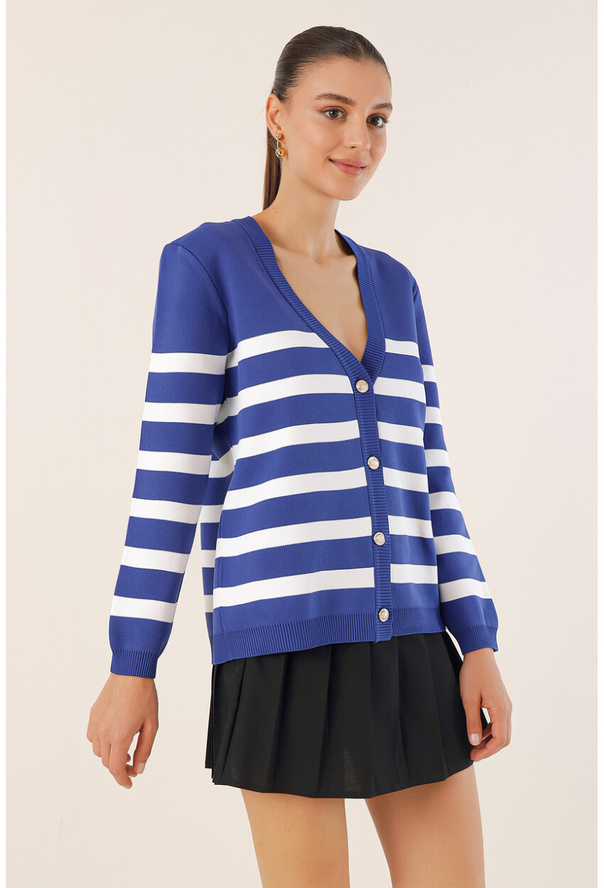 15831 Striped Basic Knit Cardigan