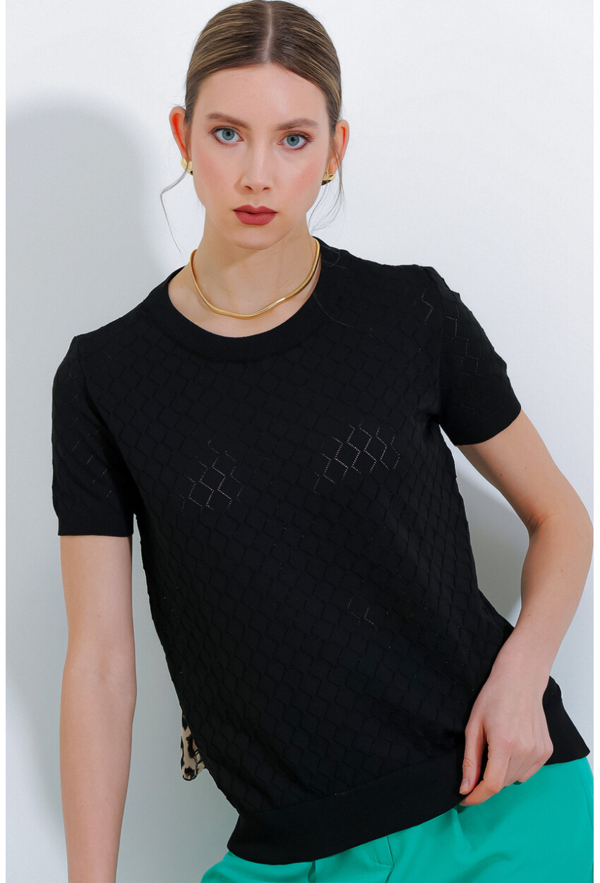 15867 Patterned Knit T-Shirt With Short Sleeve