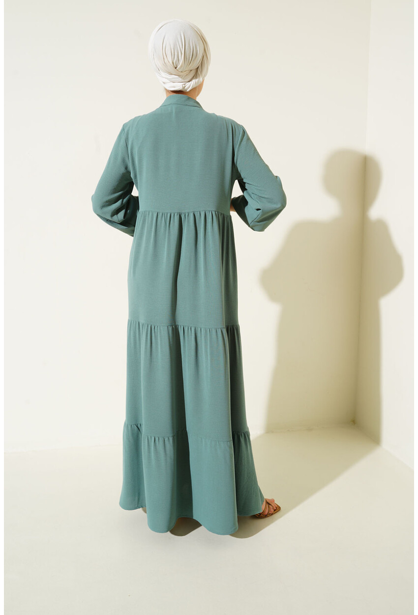 1627 Hijab Dress With Lace-Up Collar