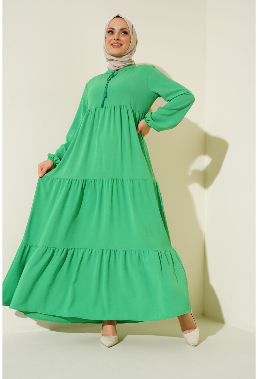 1627 Hijab Dress With Lace-Up Collar