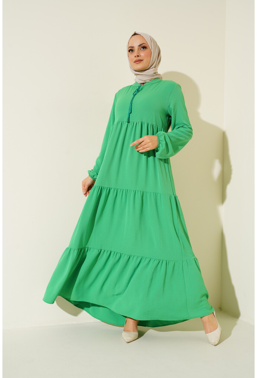 1627 Hijab Dress With Lace-Up Collar