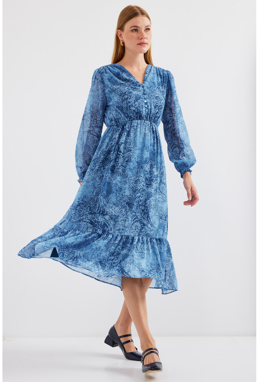 2137 Patterned Chiffon Dress