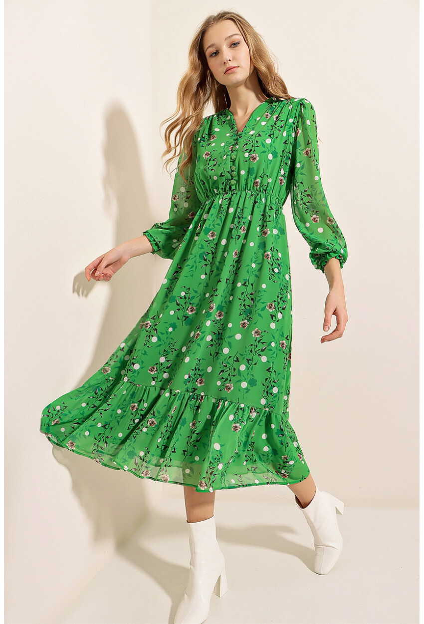 2137 Patterned Chiffon Dress