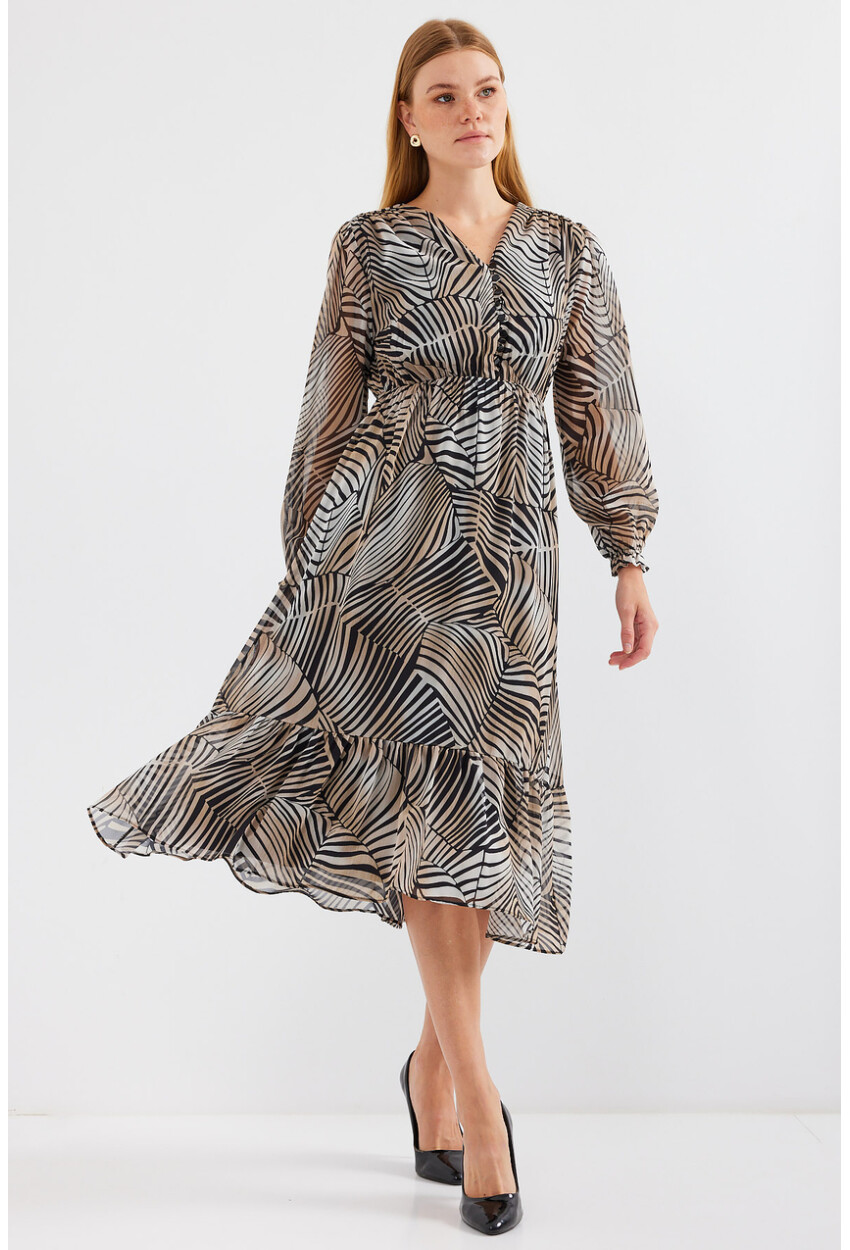 2137 Patterned Chiffon Dress