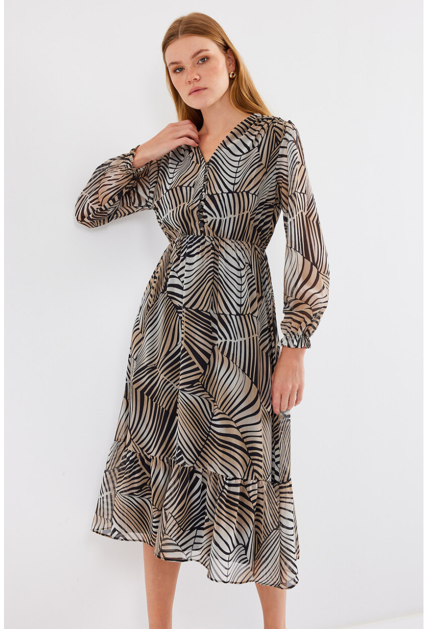 2137 Patterned Chiffon Dress