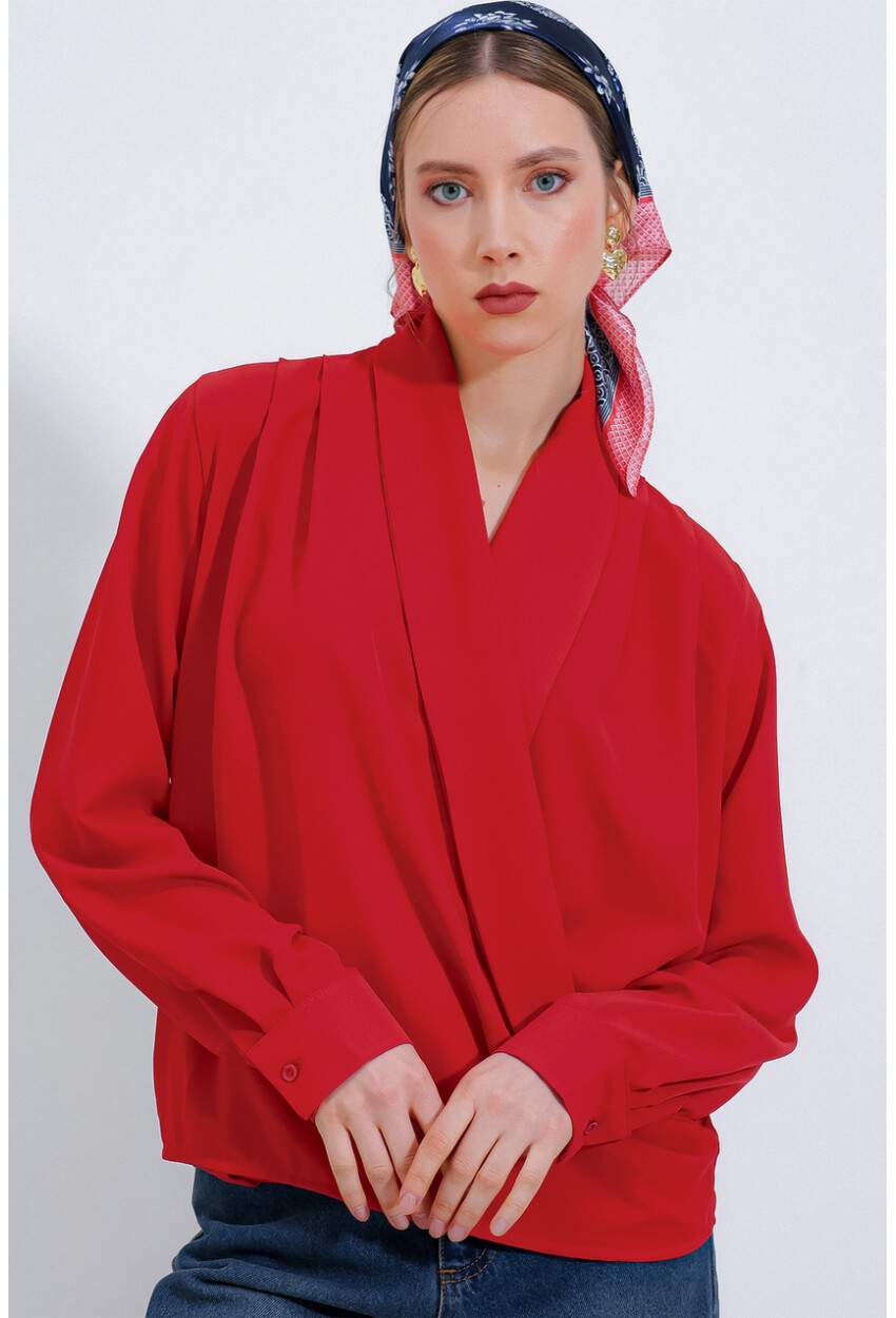 0492 Wrap Neck Drape Blouse