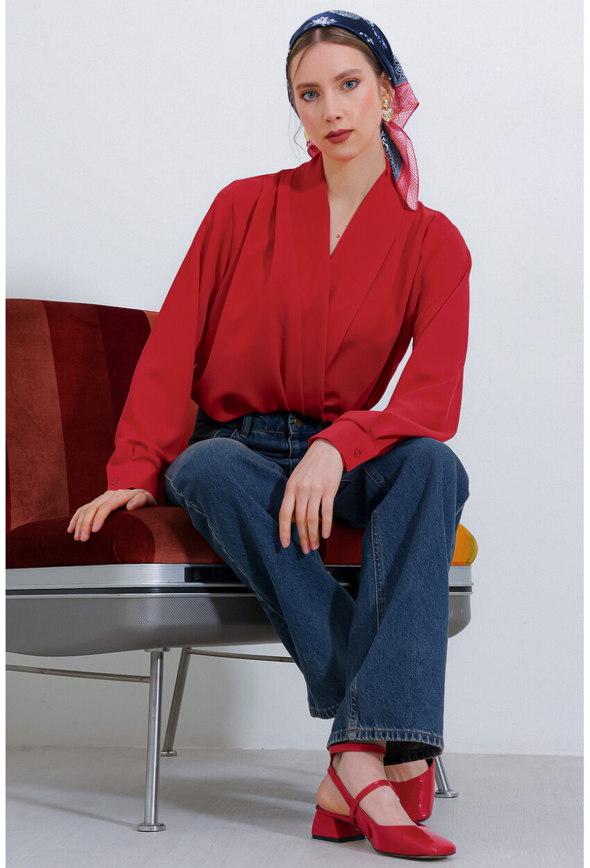 0492 Wrap Neck Drape Blouse