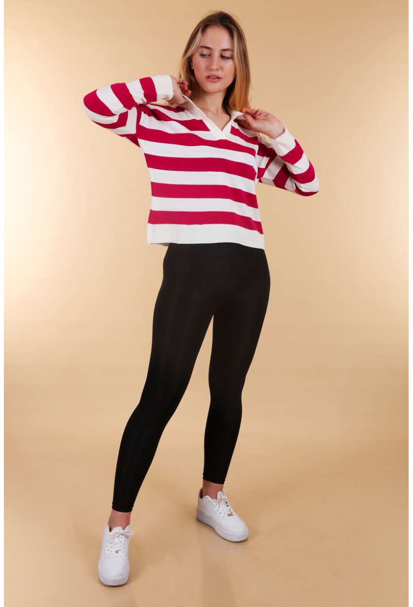 15777 Polo Collar Striped Sweater