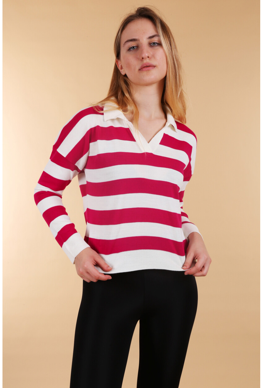 15777 Polo Collar Striped Sweater