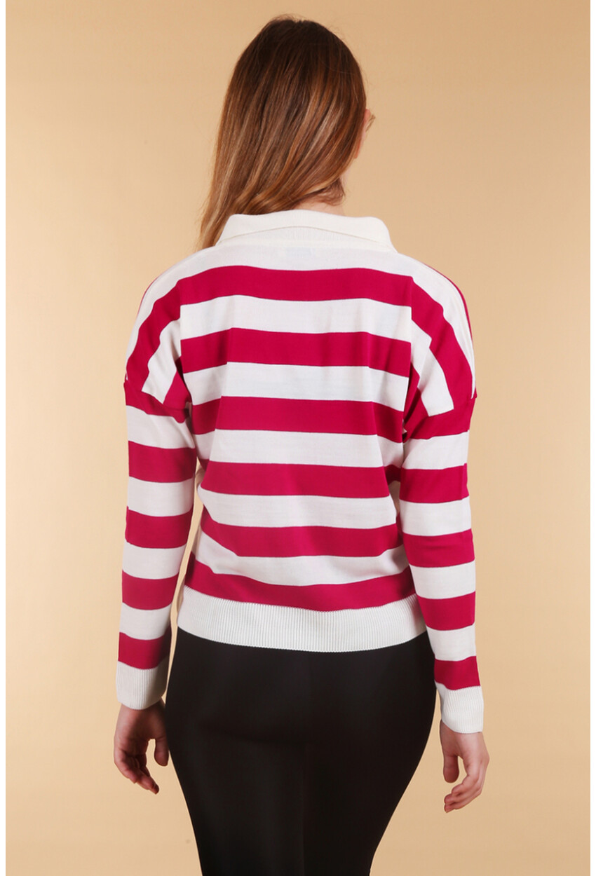 15777 Polo Collar Striped Sweater