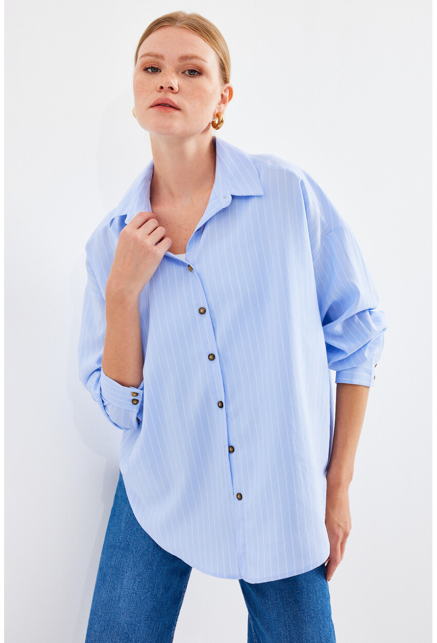 20208 Striped Oversized Long Basic Shirt