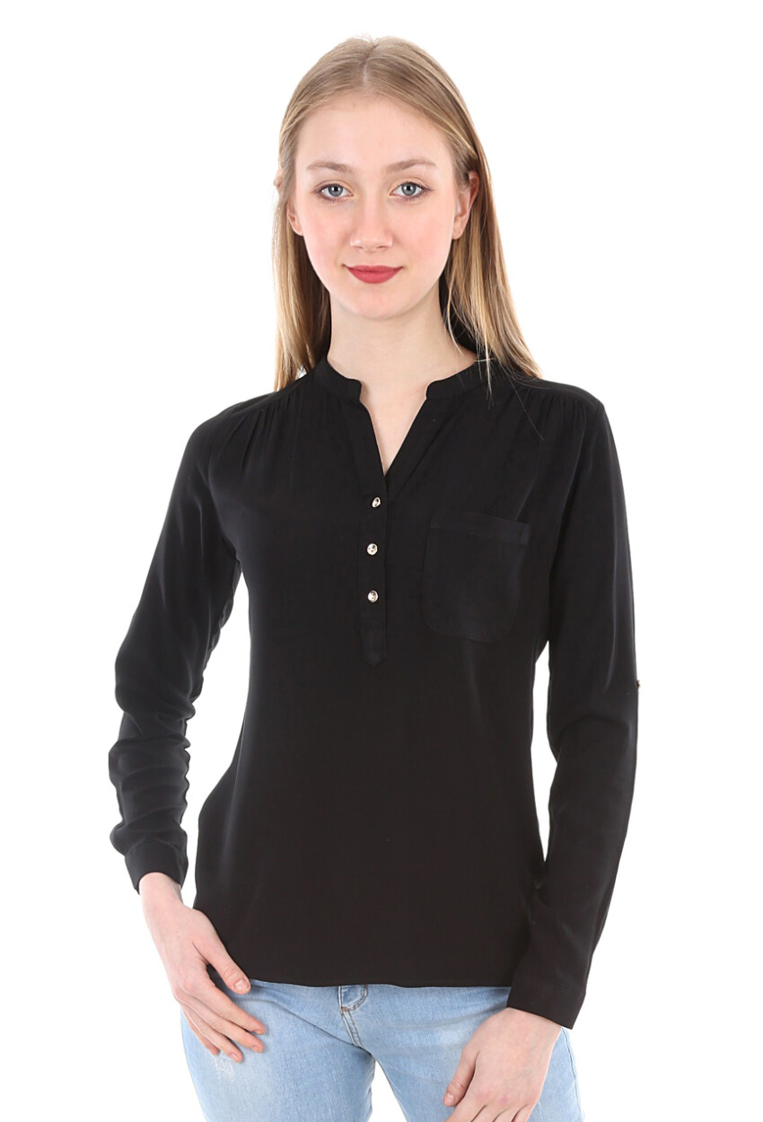 3444 Mandarin Collar Single Pocket Shirt