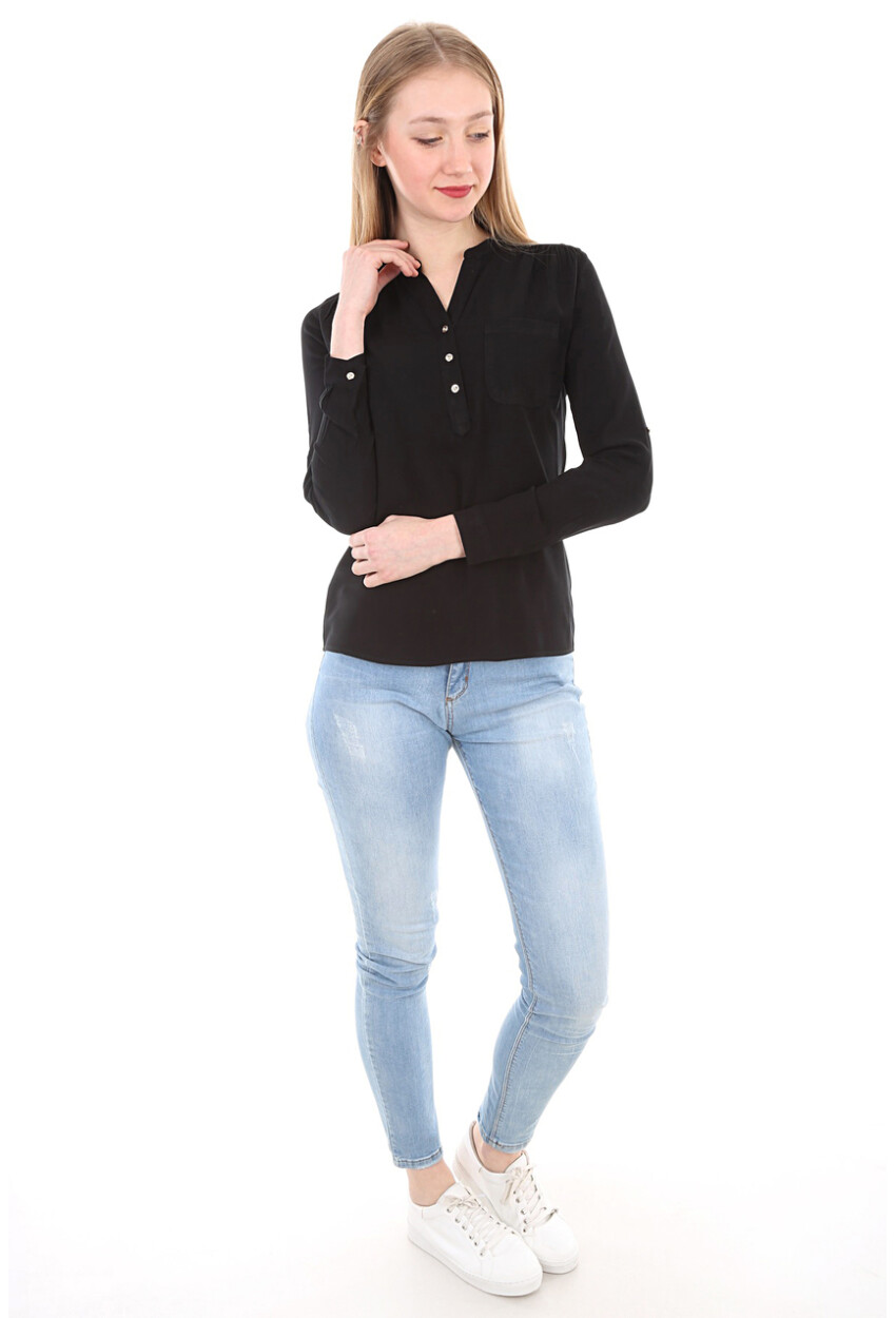 3444 Mandarin Collar Single Pocket Shirt