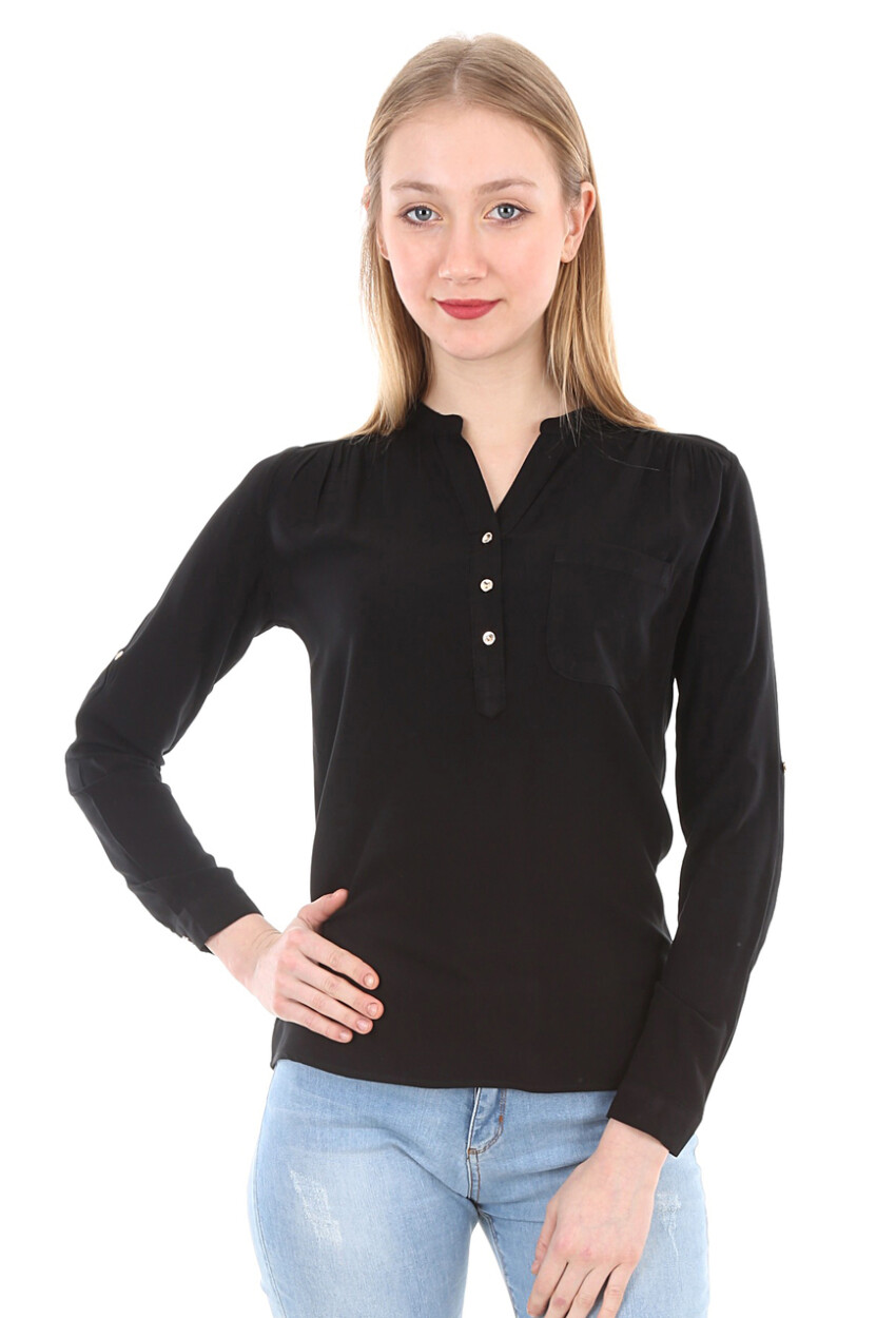 3444 Mandarin Collar Single Pocket Shirt
