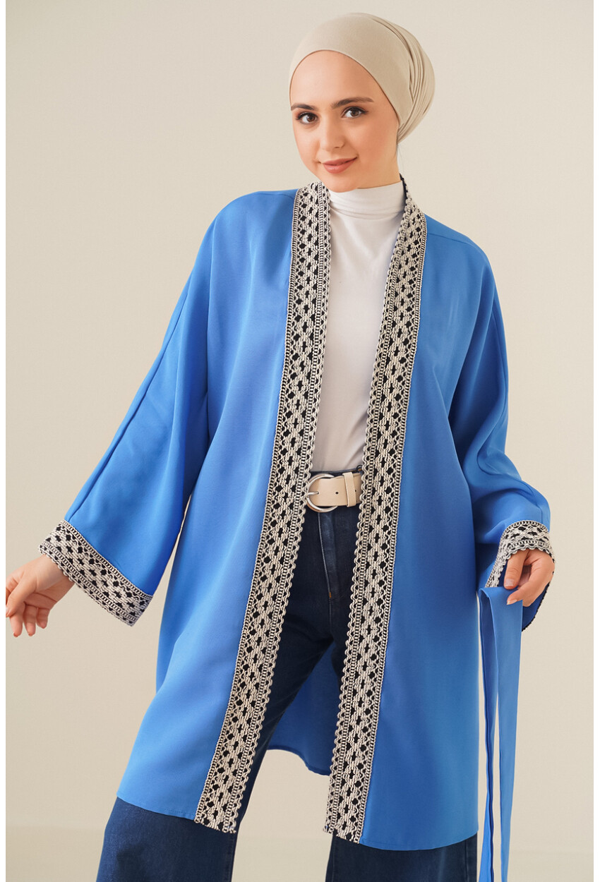 5867 Nakışlı Keten Kimono