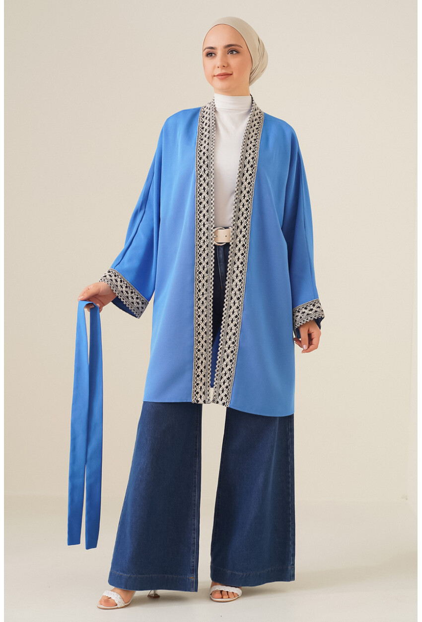 5867 Nakışlı Keten Kimono