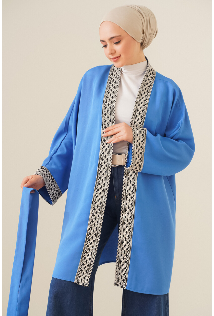 5867 Nakışlı Keten Kimono