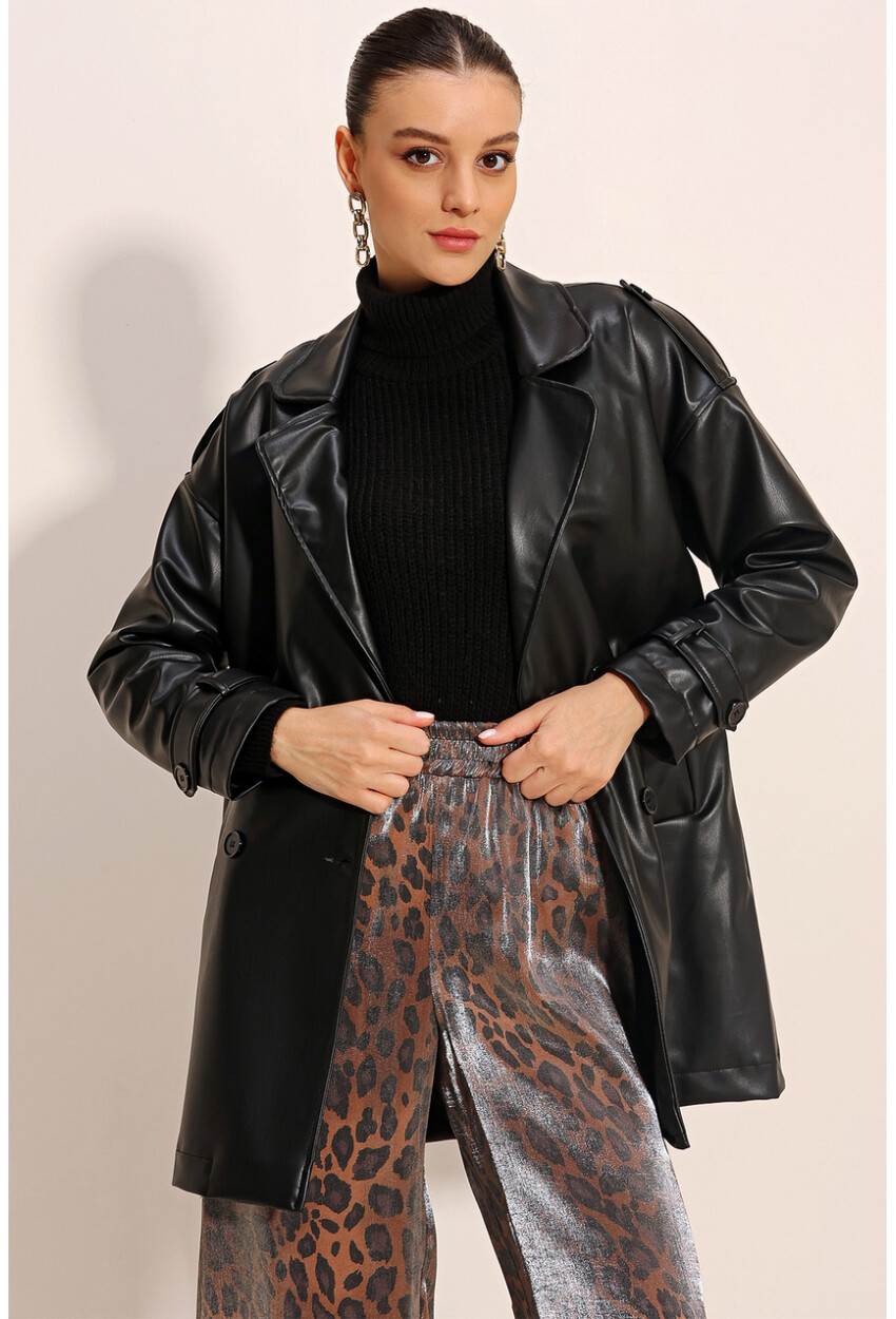 1036 Double-Breasted Faux Leather Jacket