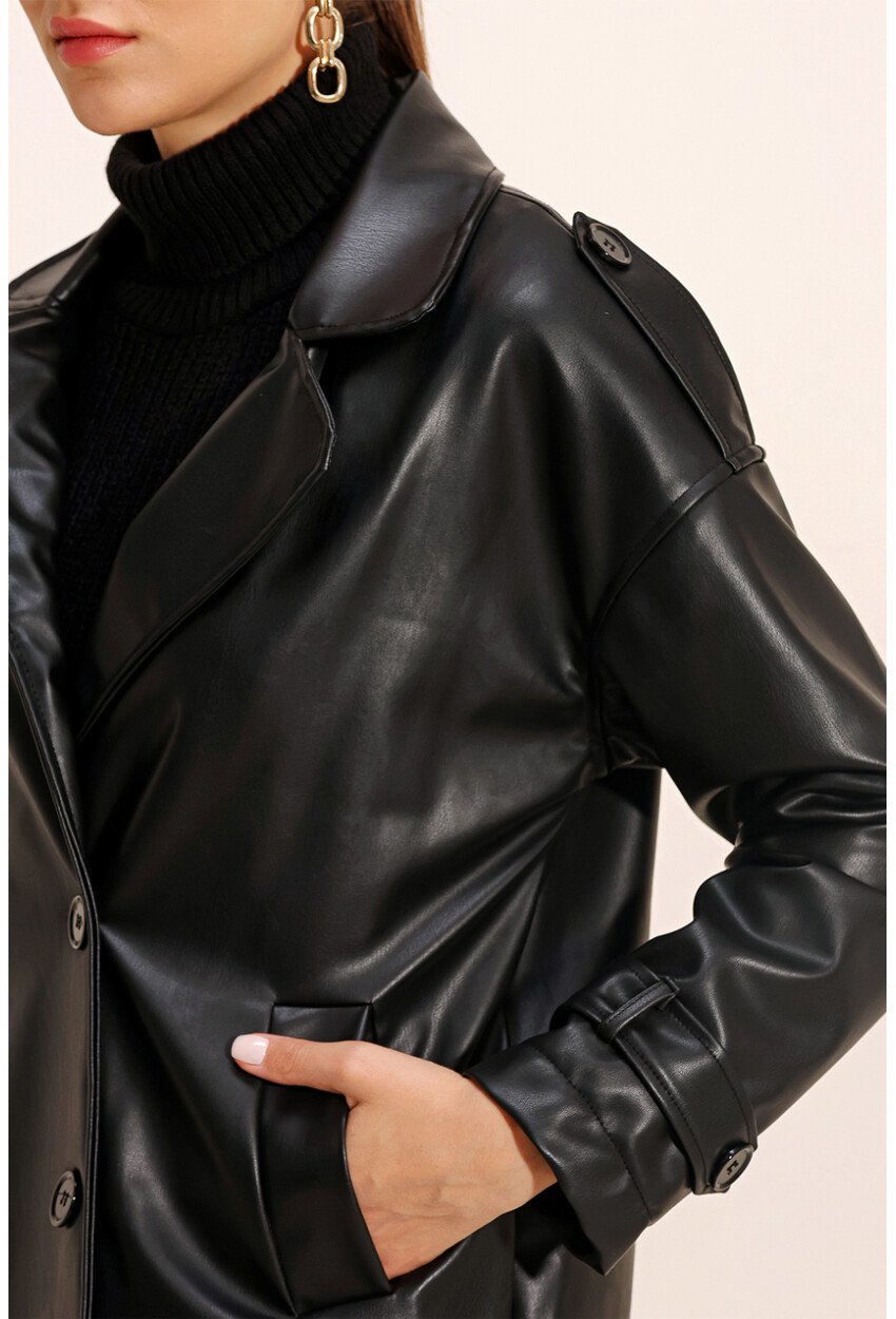 1036 Double-Breasted Faux Leather Jacket