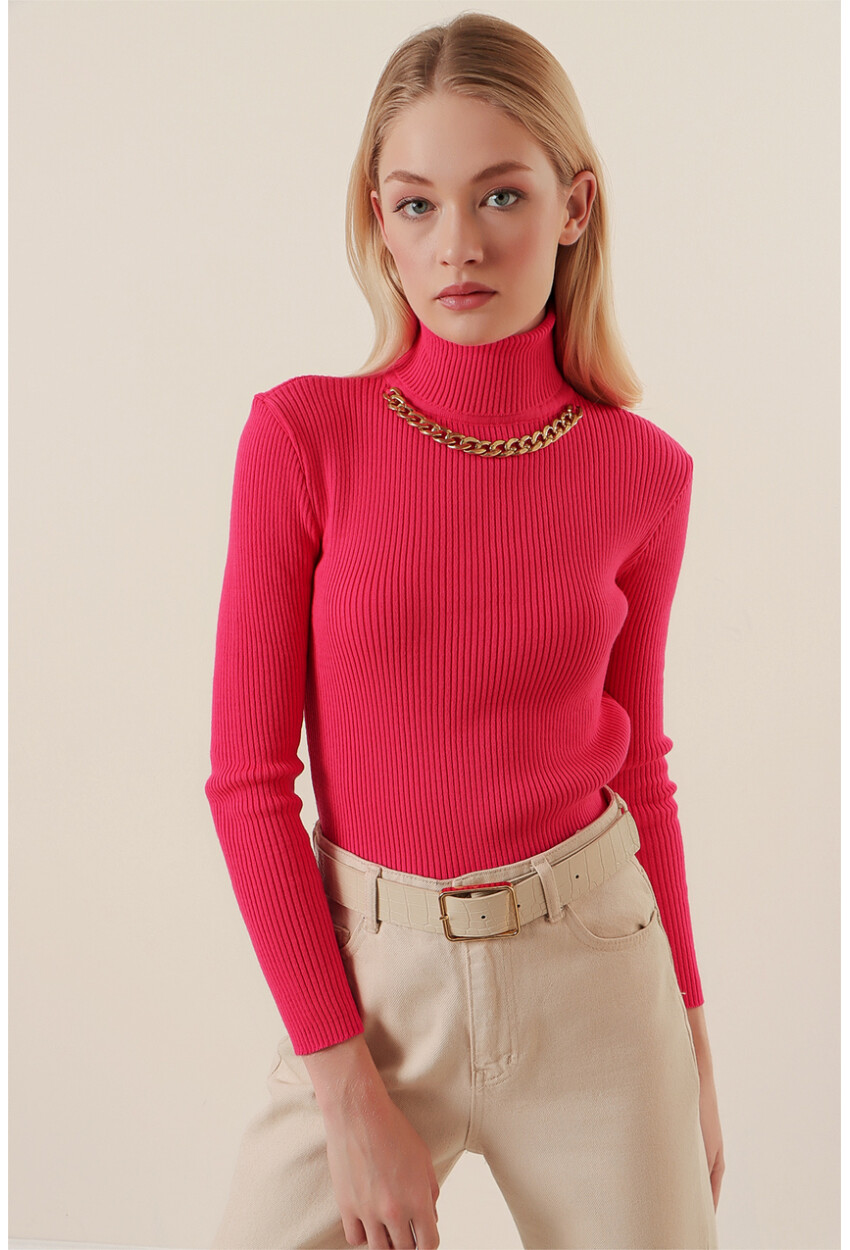 15478 Turtleneck Sweater With Chain Detail