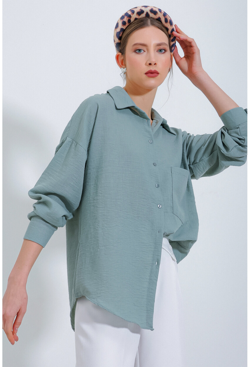 20153 Oversized Linen Shirt With Single Pocket