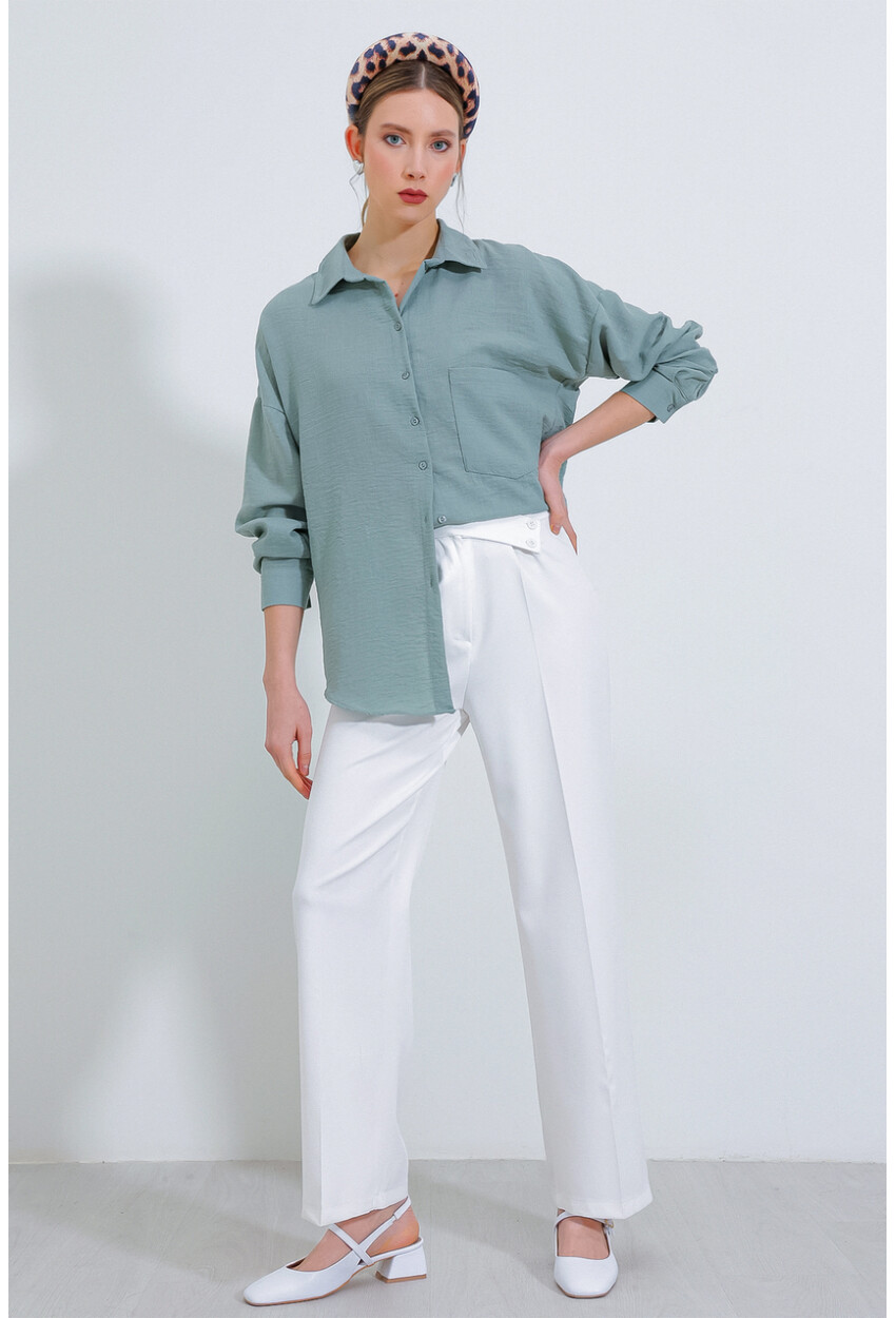 20153 Oversized Linen Shirt With Single Pocket