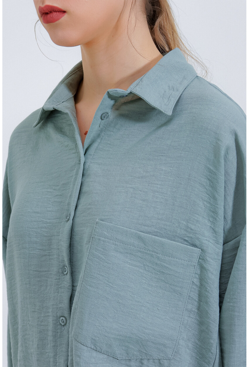 20153 Oversized Linen Shirt With Single Pocket