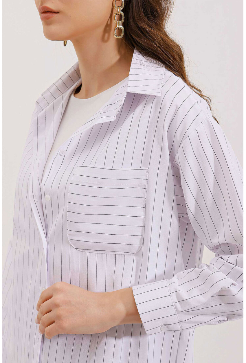 20217 Striped Oversized Shirt With Pocket Detail