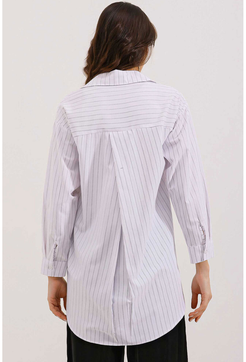 20217 Striped Oversized Shirt With Pocket Detail