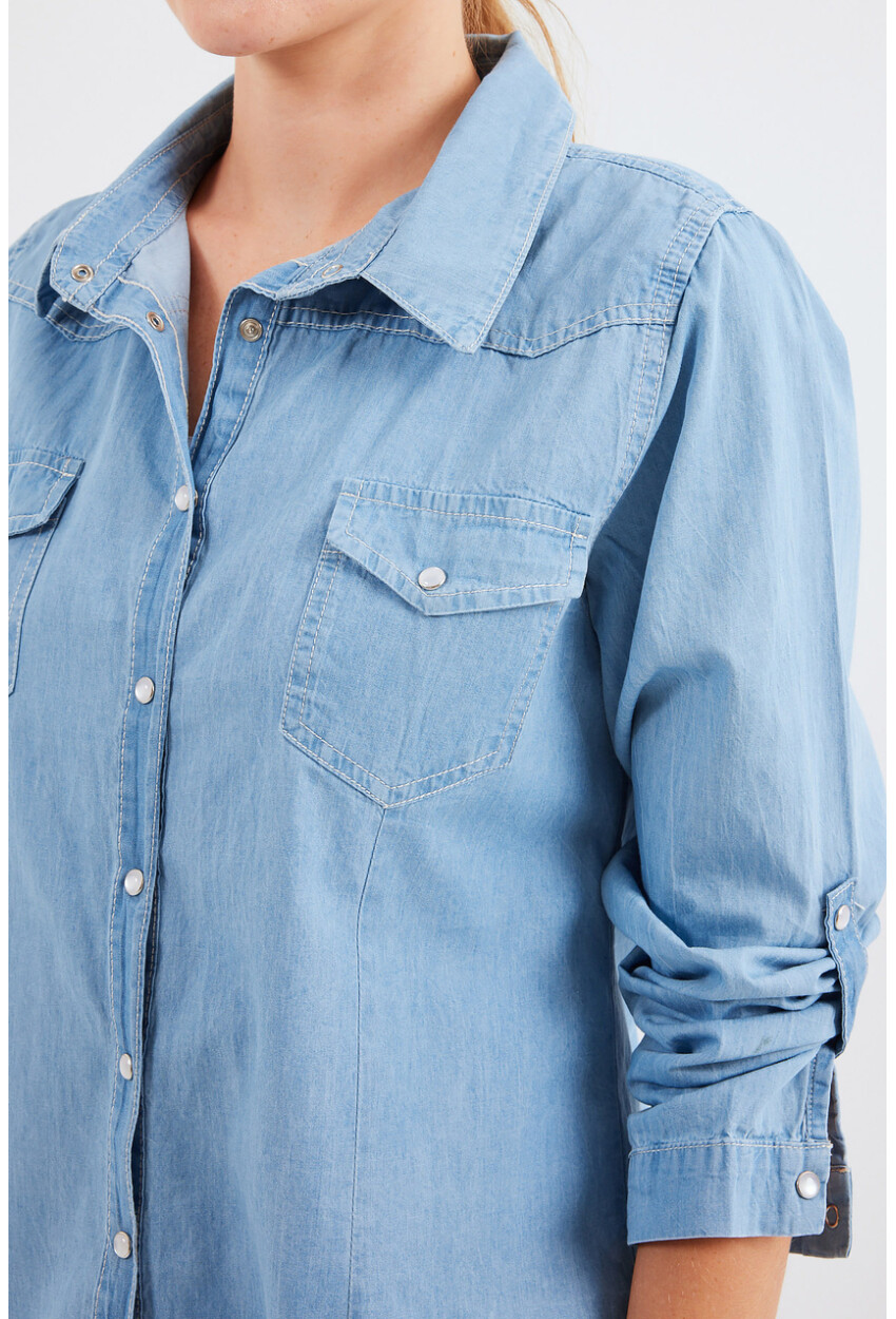 3411 Snap-Button Double Pocket Denim Shirt