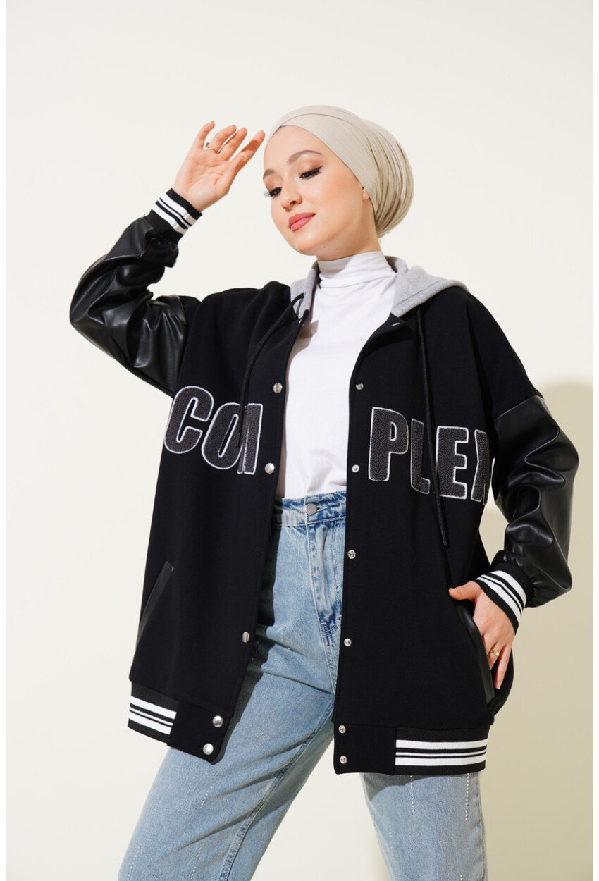55426 Hooded Oversized College Jacket