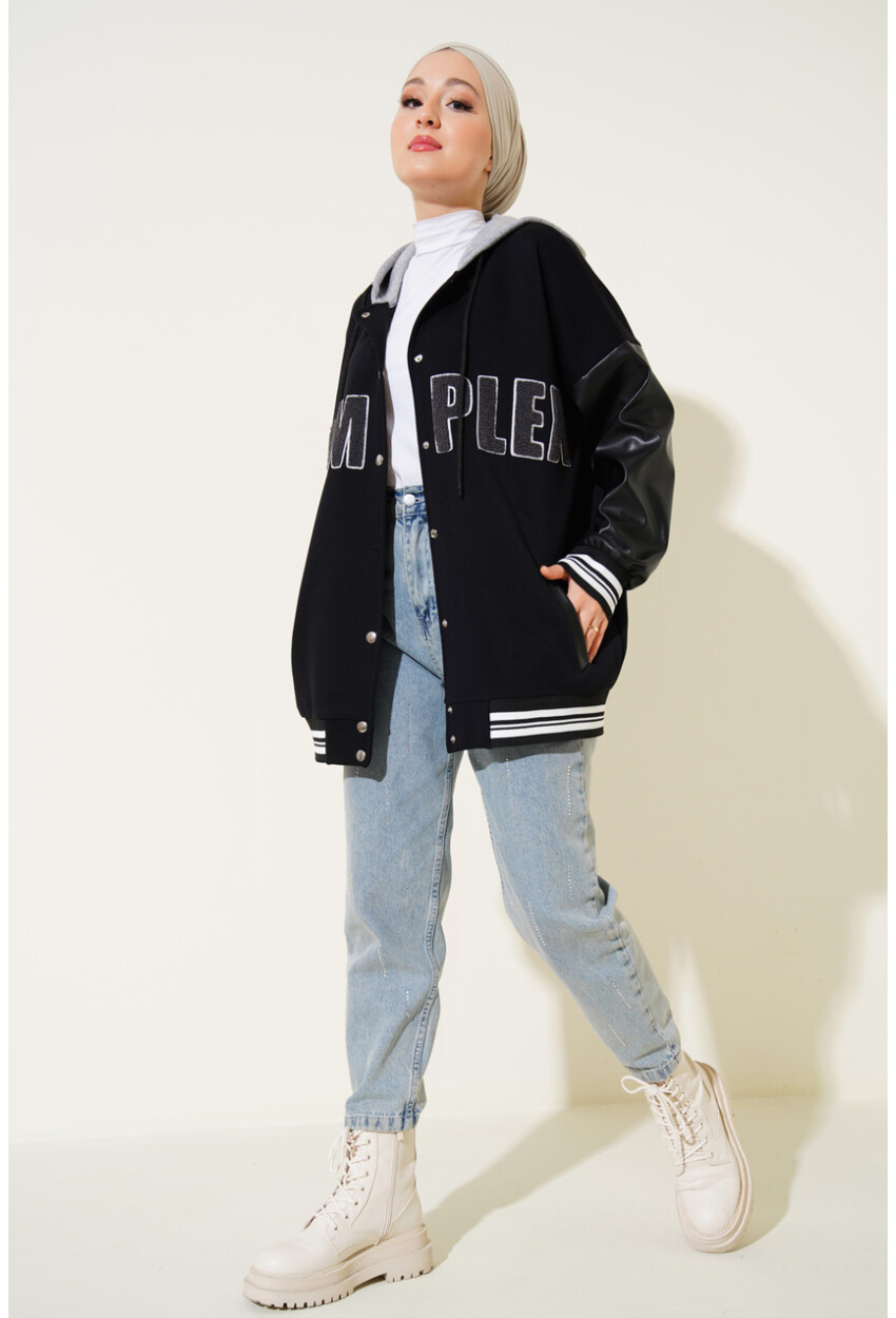 55426 Hooded Oversized College Jacket