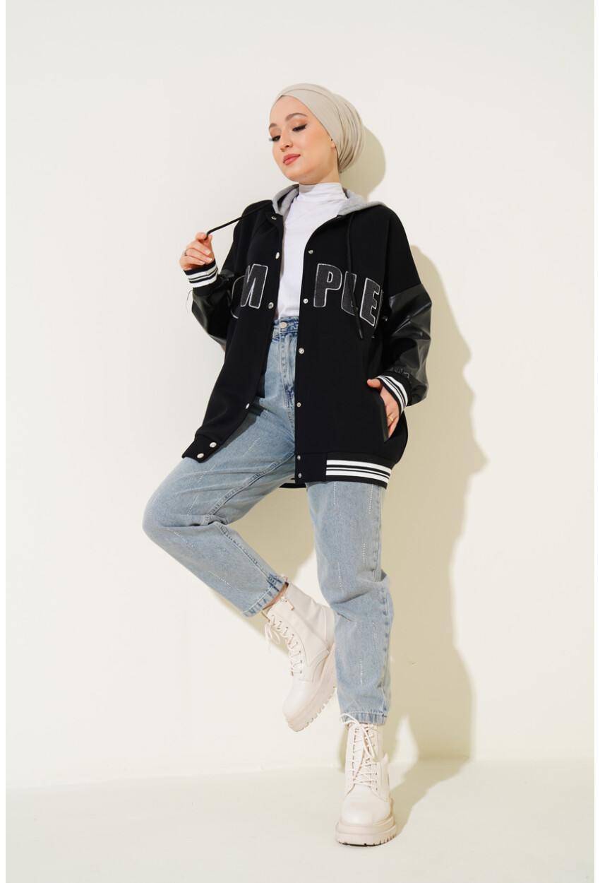 55426 Hooded Oversized College Jacket