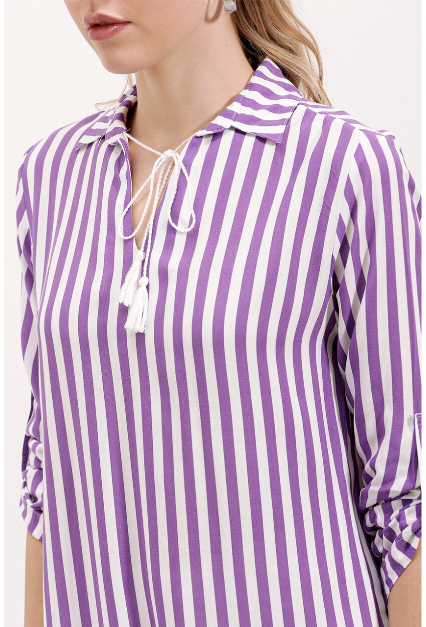 5613 Striped Tunic With Tie Collar