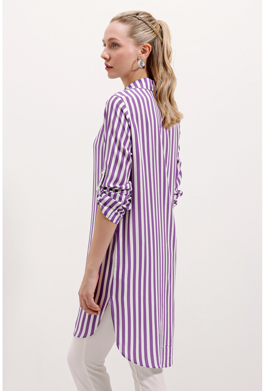 5613 Striped Tunic With Tie Collar