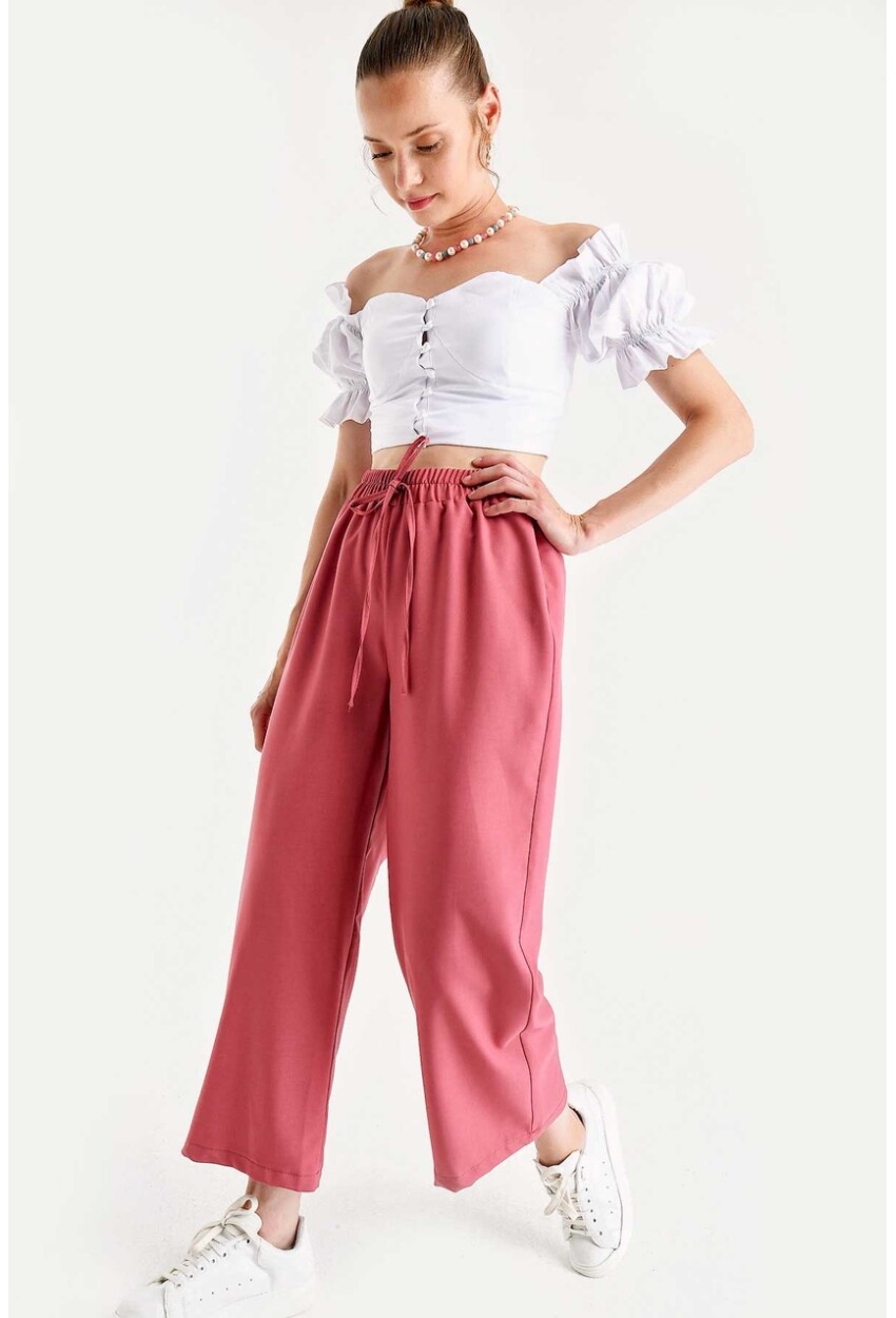 6483 Beli Lastikli Bol Paça Pantolon