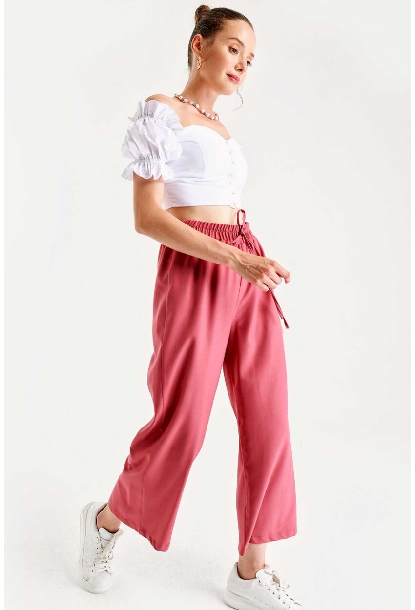 6483 Beli Lastikli Bol Paça Pantolon