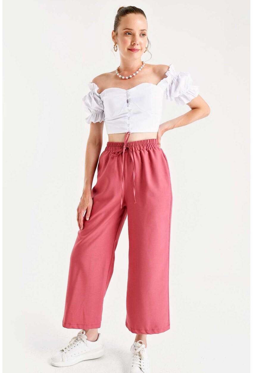 6483 Beli Lastikli Bol Paça Pantolon