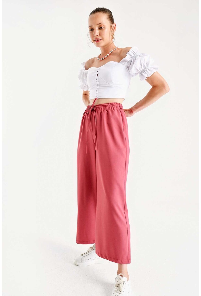 6483 Beli Lastikli Bol Paça Pantolon