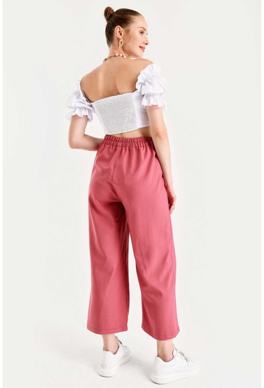 6483 Beli Lastikli Bol Paça Pantolon