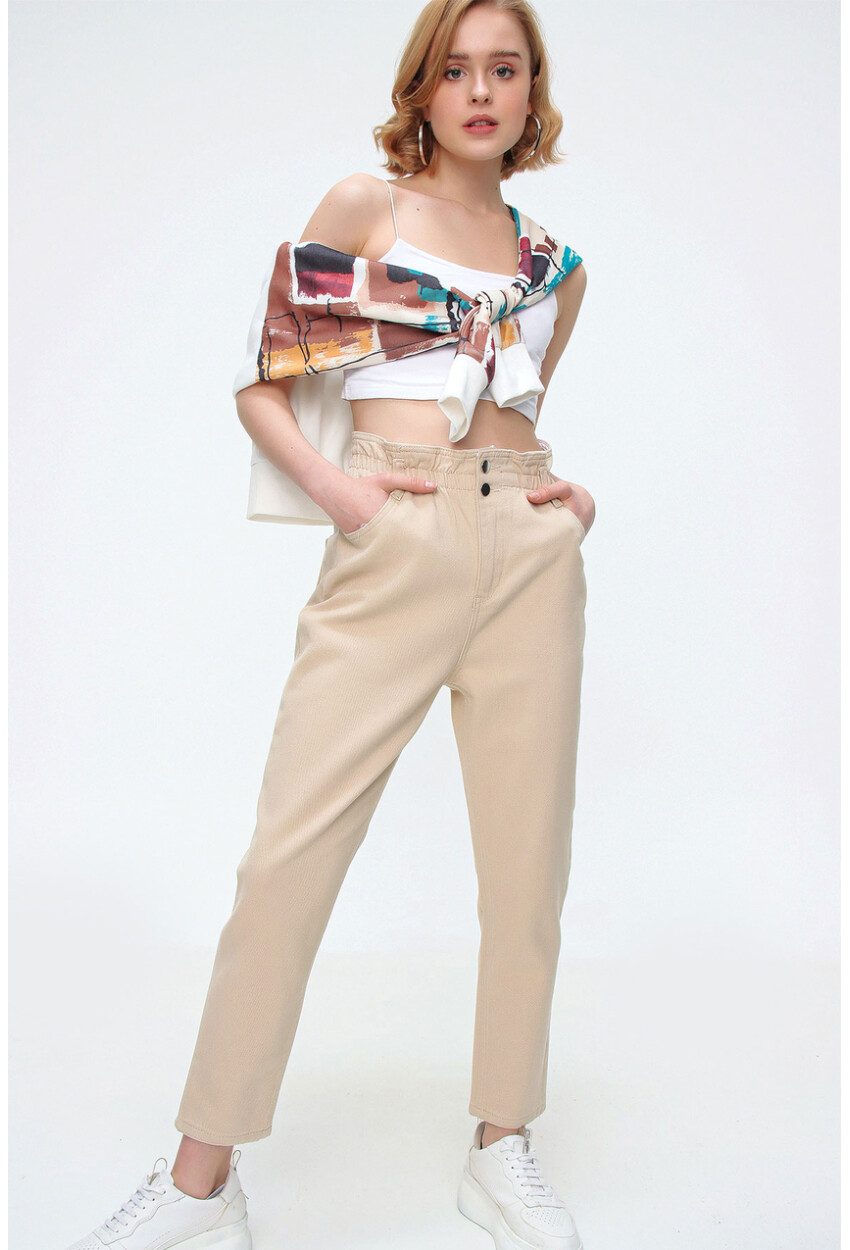 6492 Elastic Waist Denim Pants