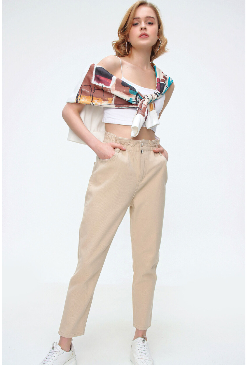6492 Elastic Waist Denim Pants