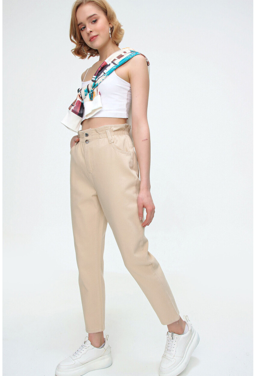 6492 Elastic Waist Denim Pants