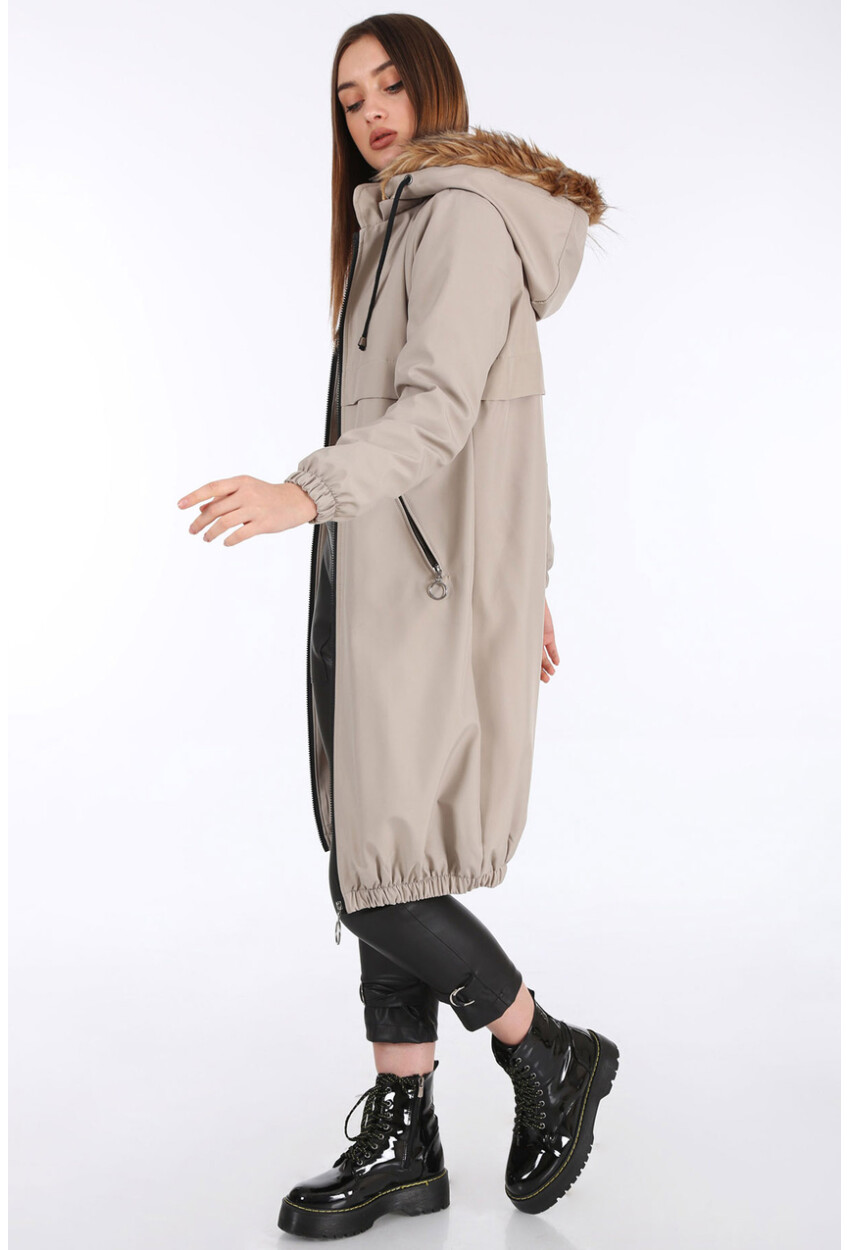 5087 Hooded Fur-Lined Coat