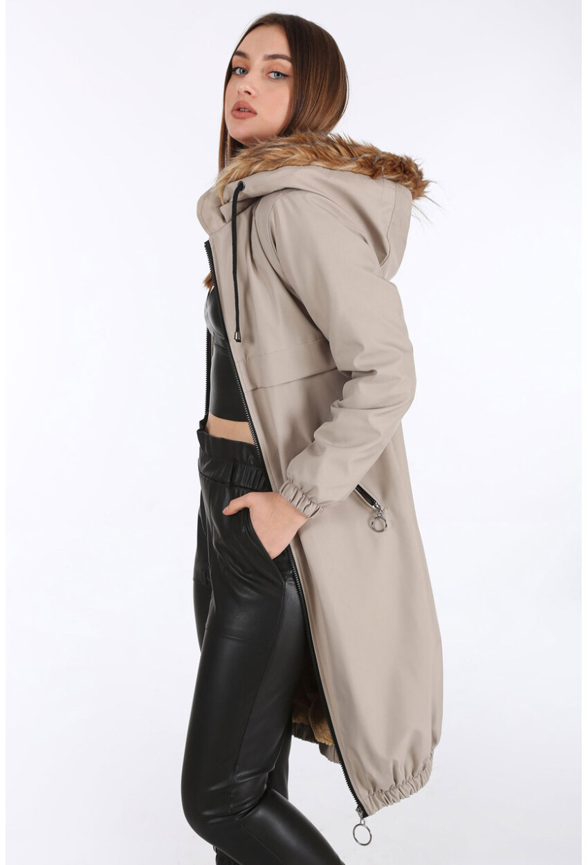 5087 Hooded Fur-Lined Coat