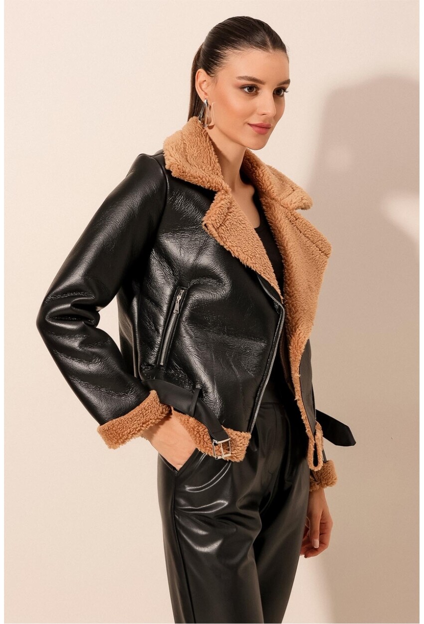 5174 Faux Fur Leather Jacket